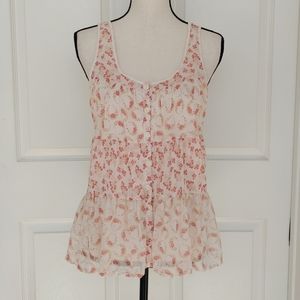 Floral Chiffon Button Front Peasant Tank Top